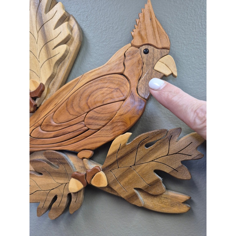 Handmade Wood Intarsia Cardinal Wall Art Signed Rustic Cabin Bird Decor 3d - Picture 2 of 5